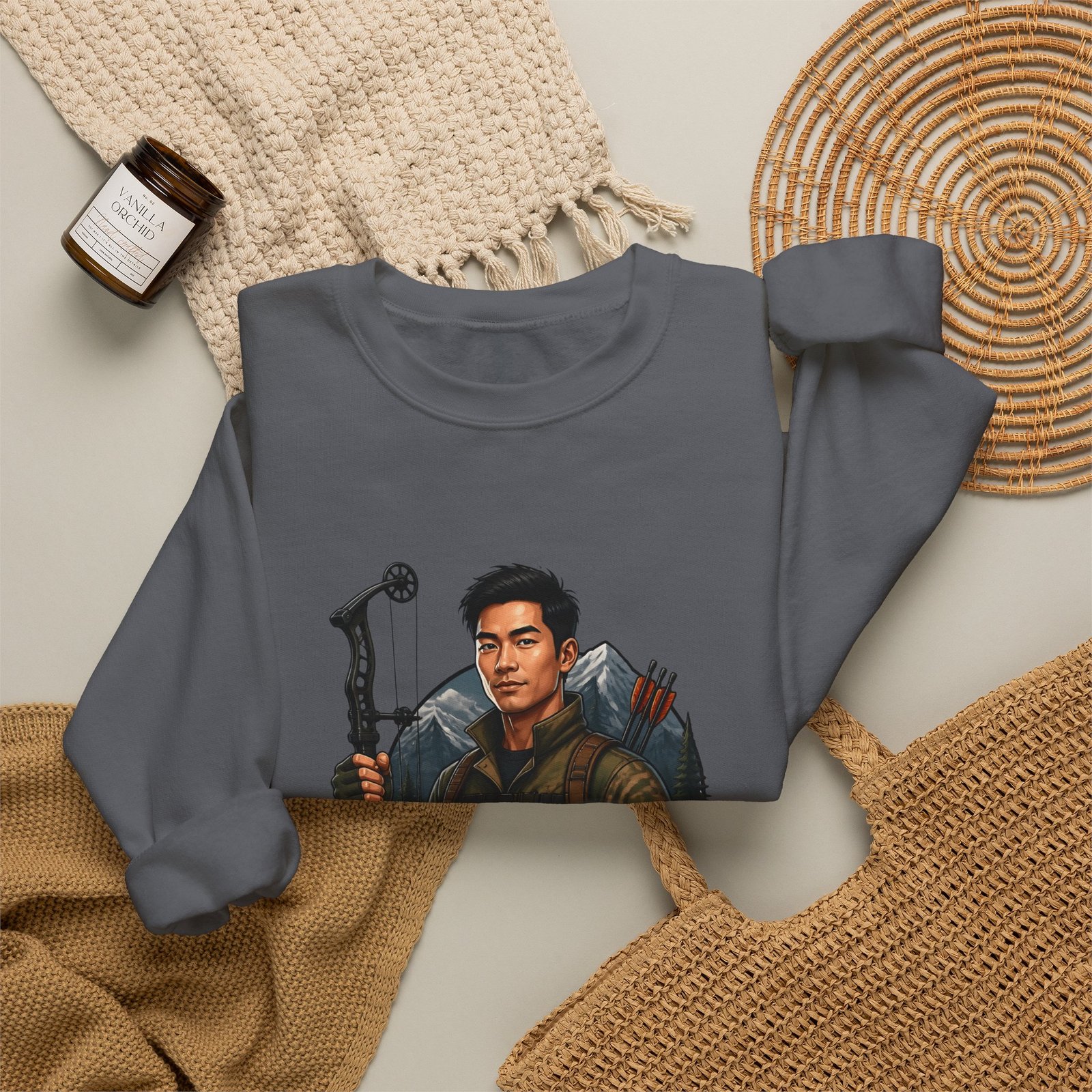 Hunter Crewneck Sweatshirt — "Asian Hunter" Archery Graphic Pullover - Image 40