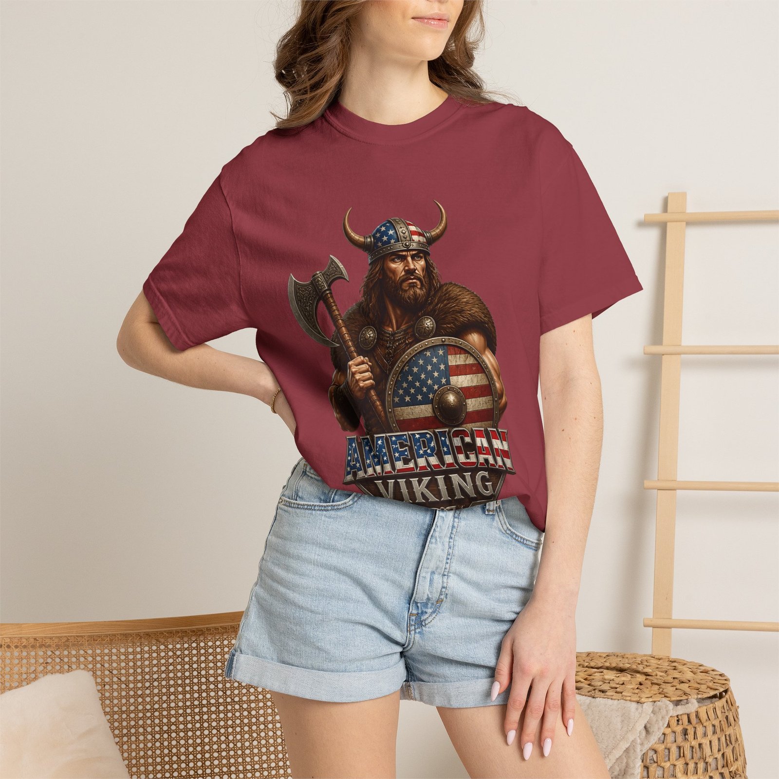 American Viking T-Shirt — Patriotic Viking Shield Tee - Image 56