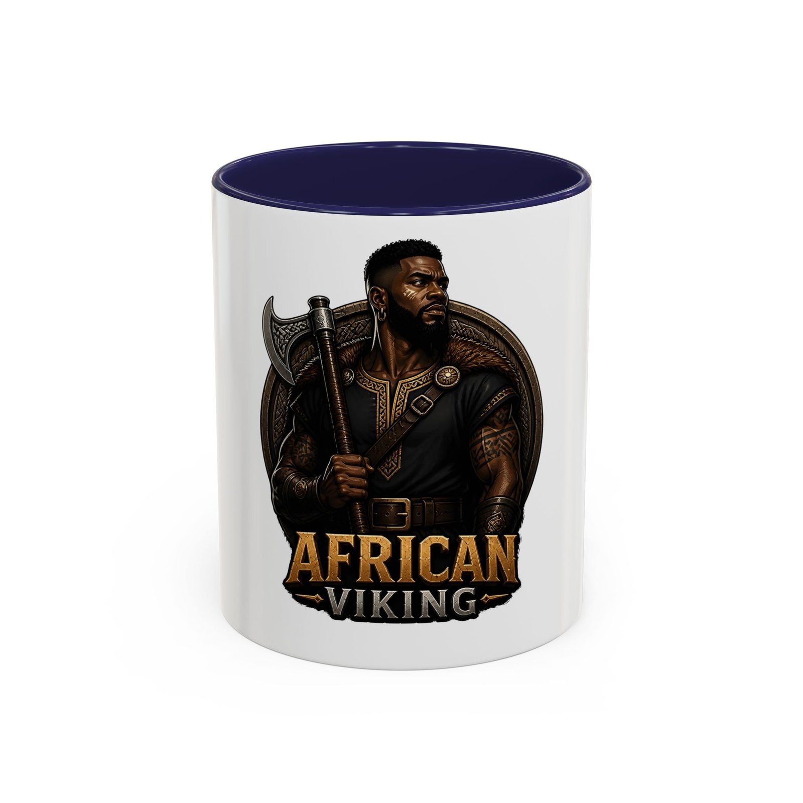African Viking Coffee Mug — Black Warrior Axe Design (11/15oz) - Image 5