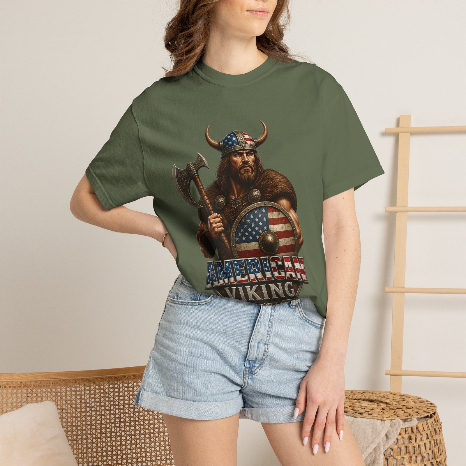 American Viking T-Shirt — Patriotic Viking Shield Tee - Image 40