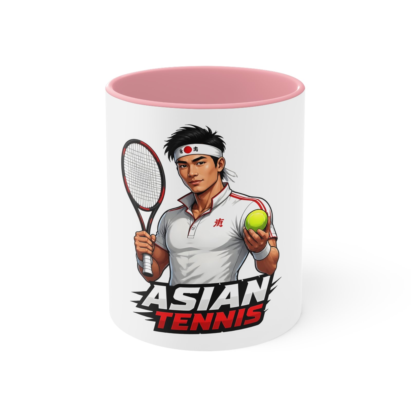 Asian Tennis Coffee Mug — Tennis Player Illustration Accent Mug