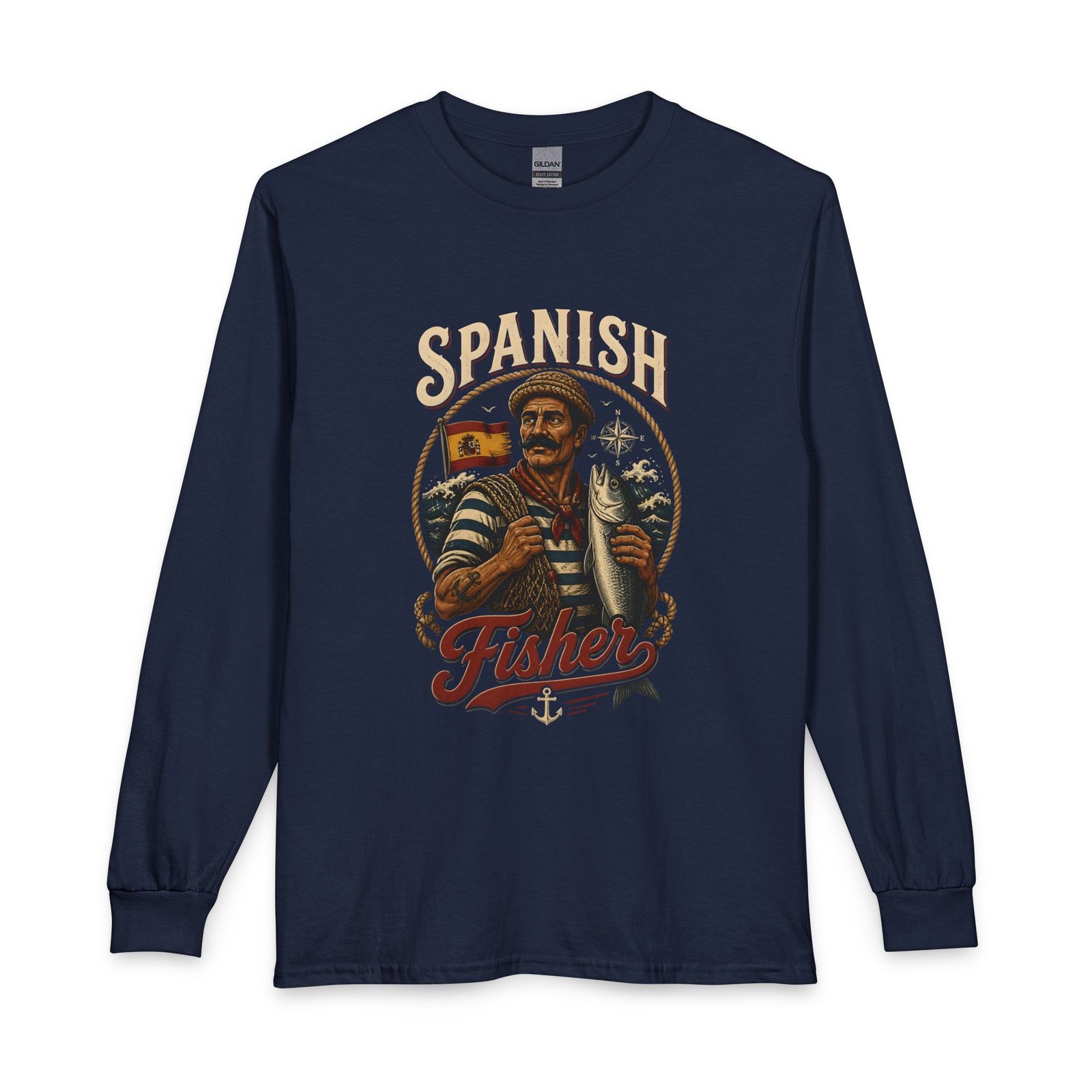 Spanish Fisher Long Sleeve T‑Shirt – Vintage Maritime Fisherman Graphic - Image 33