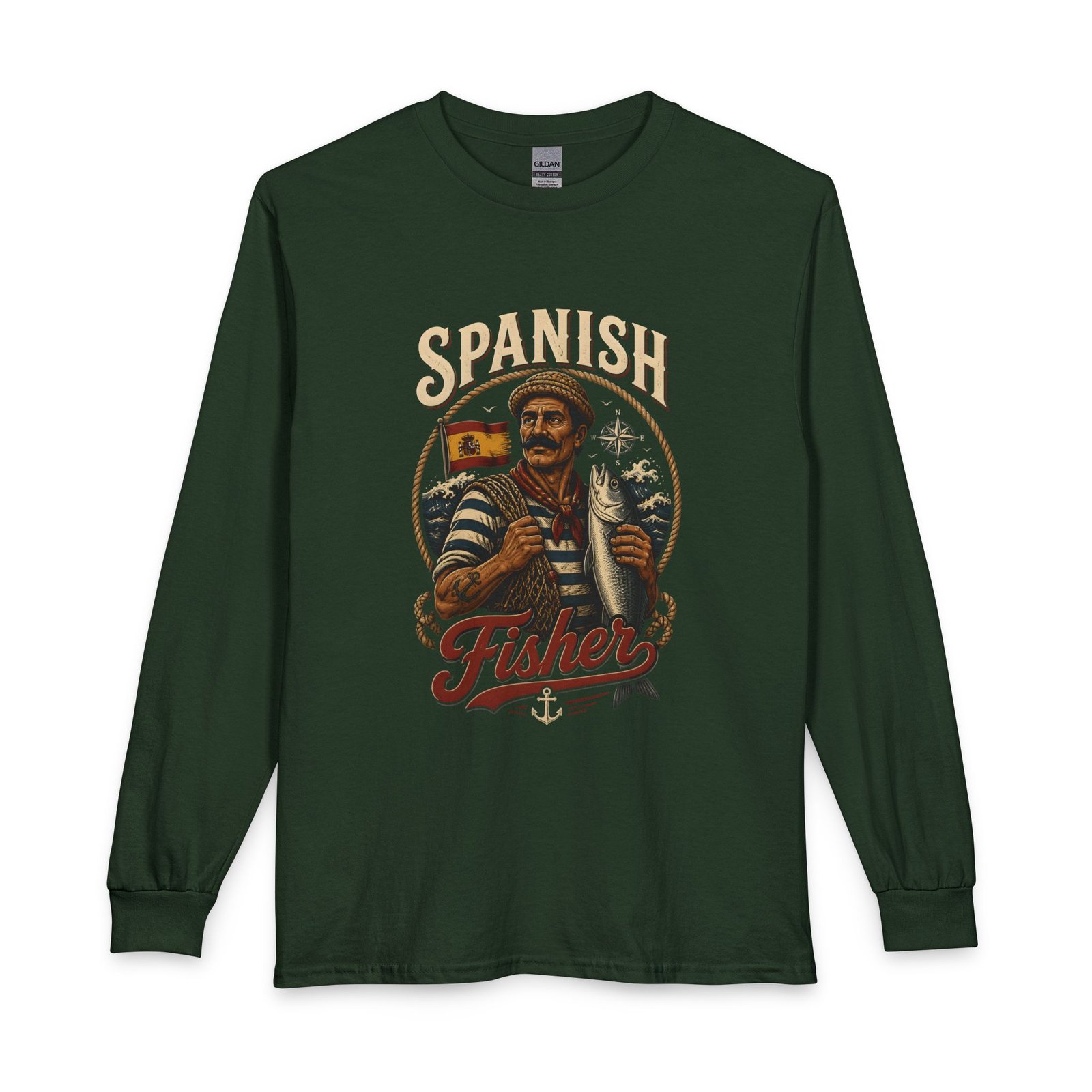 Spanish Fisher Long Sleeve T‑Shirt – Vintage Maritime Fisherman Graphic - Image 13