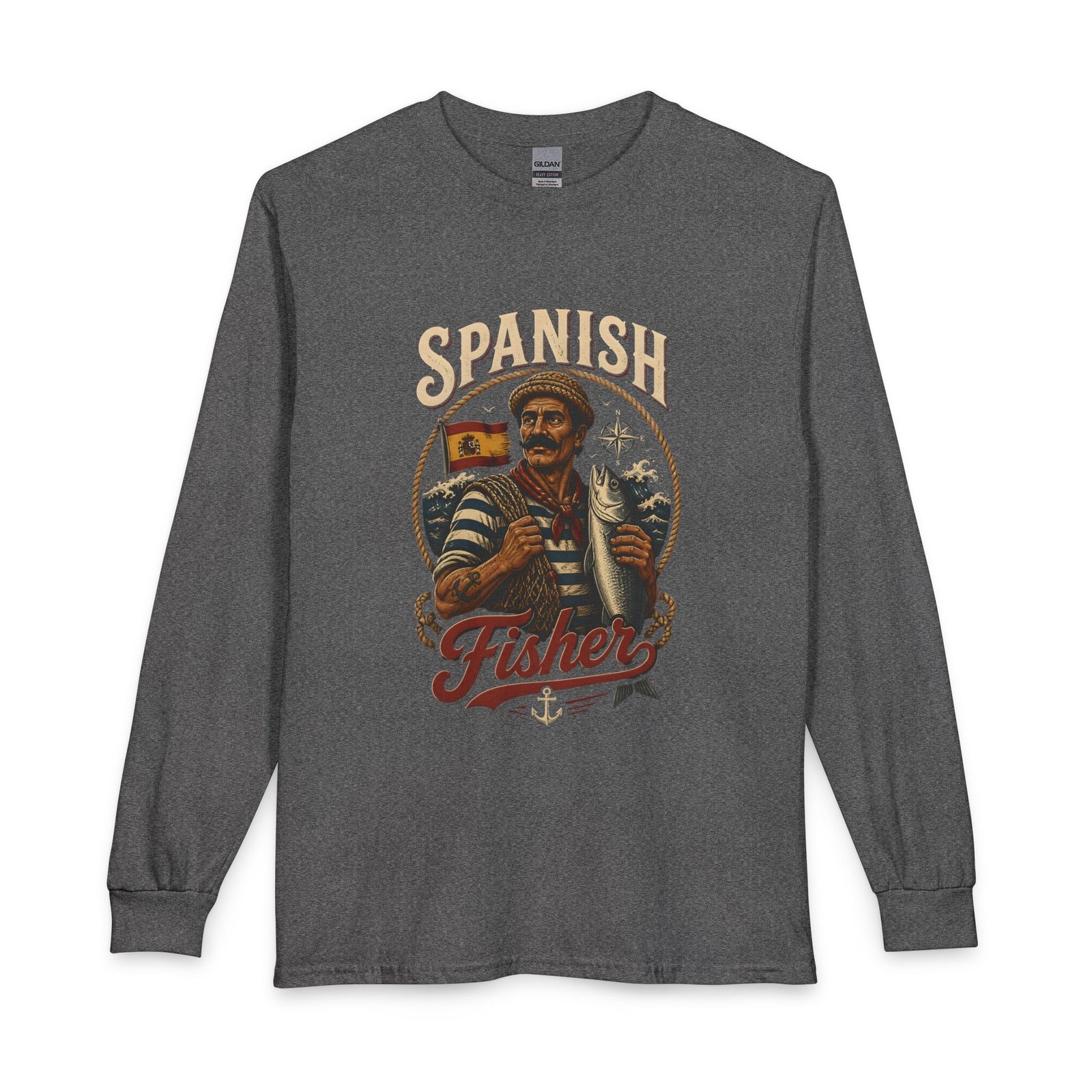 Spanish Fisher Long Sleeve T‑Shirt – Vintage Maritime Fisherman Graphic - Image 17