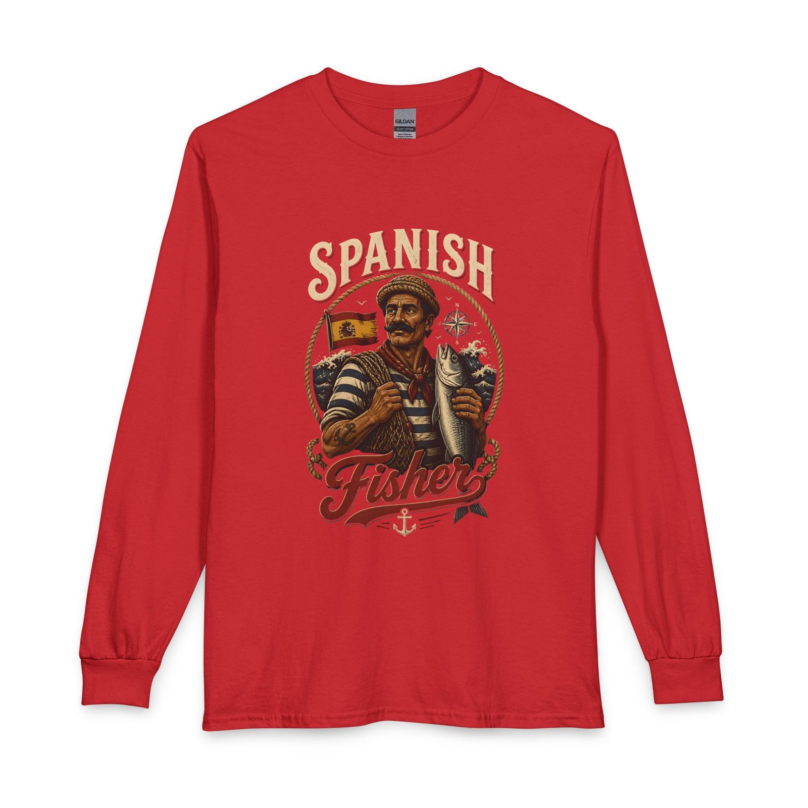 Spanish Fisher Long Sleeve T‑Shirt – Vintage Maritime Fisherman Graphic - Image 41