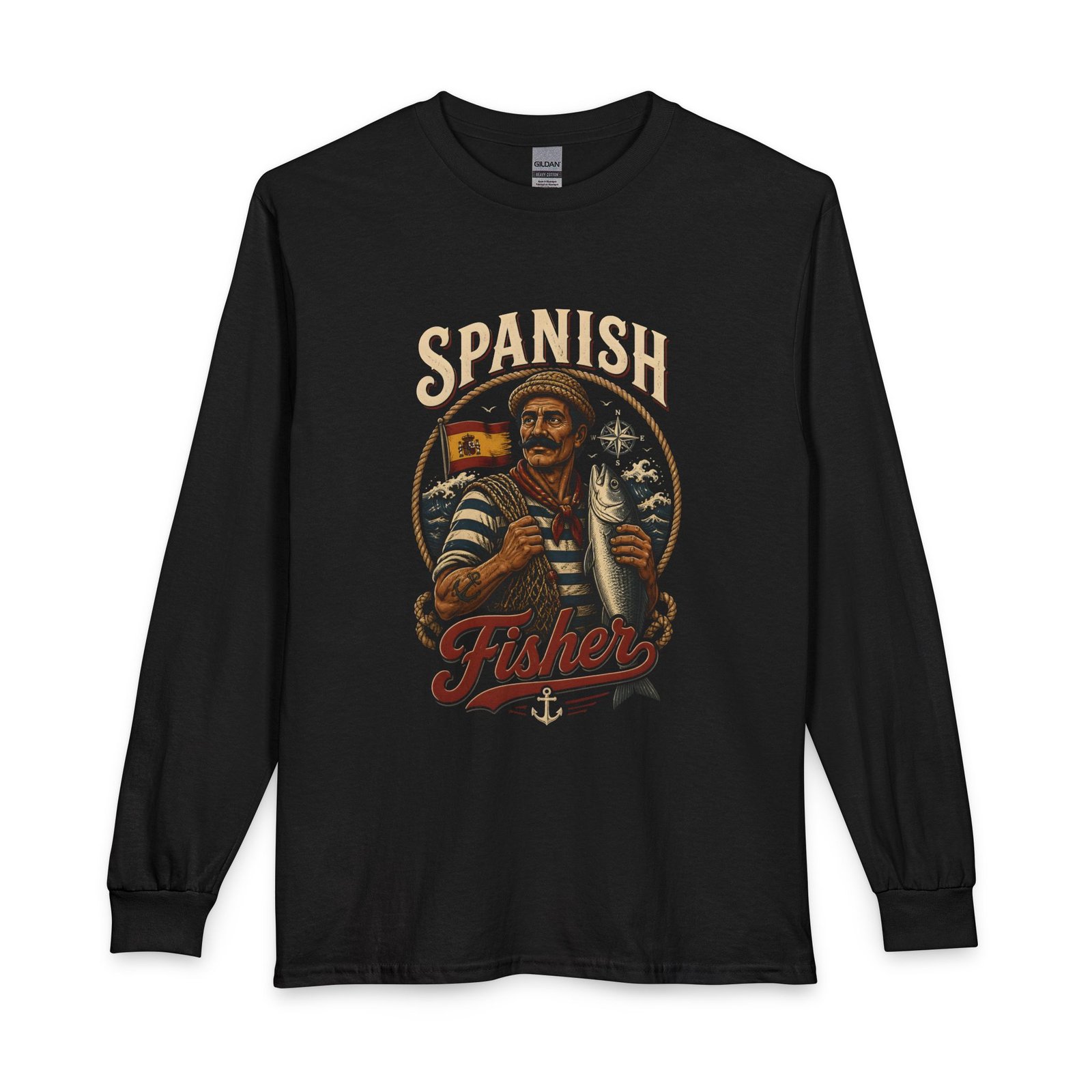 Spanish Fisher Long Sleeve T‑Shirt – Vintage Maritime Fisherman Graphic - Image 5