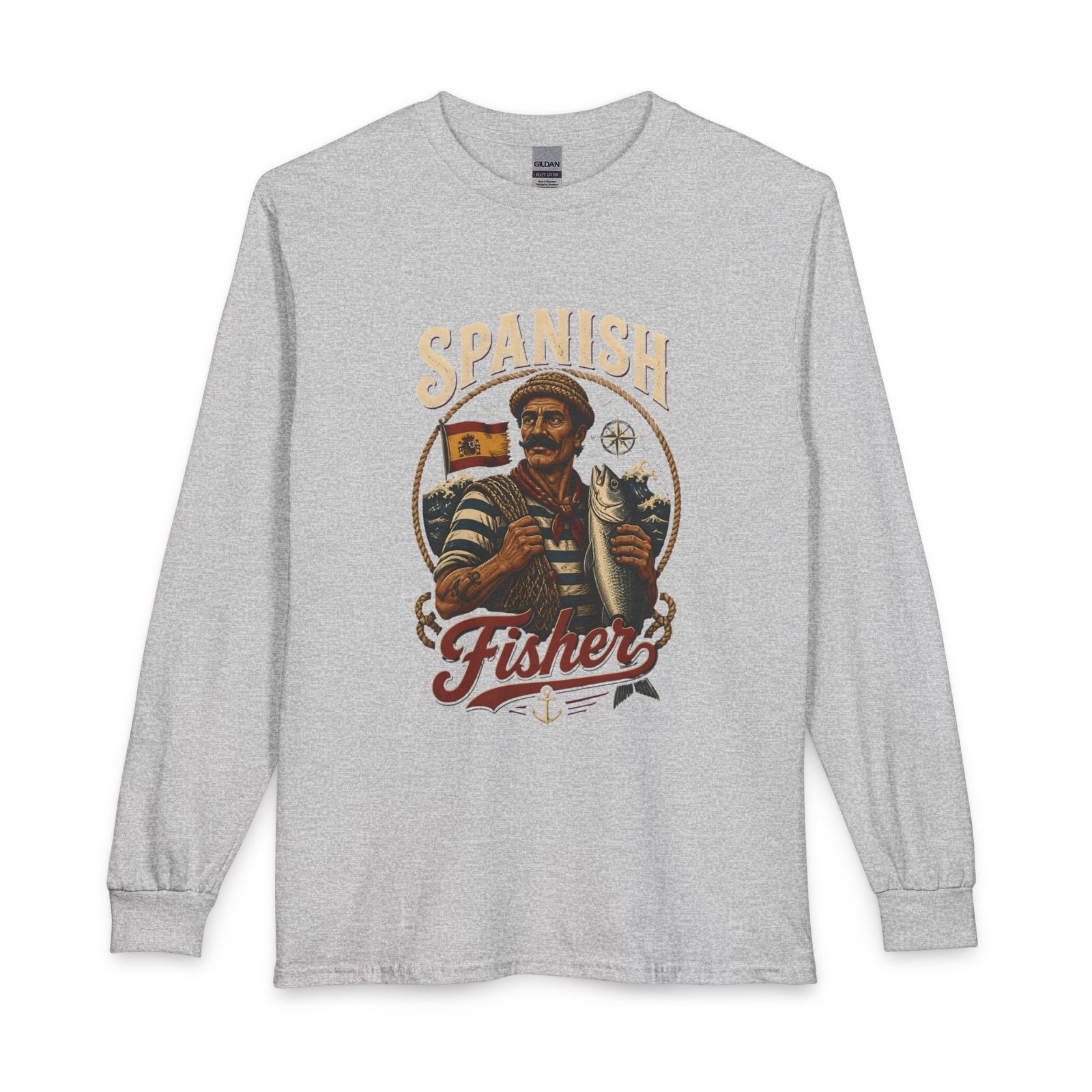 Spanish Fisher Long Sleeve T‑Shirt – Vintage Maritime Fisherman Graphic - Image 9