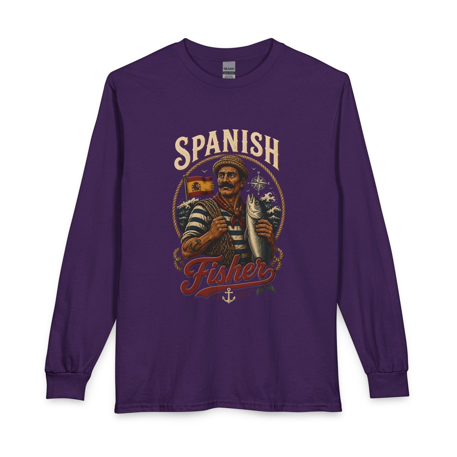 Spanish Fisher Long Sleeve T‑Shirt – Vintage Maritime Fisherman Graphic - Image 37